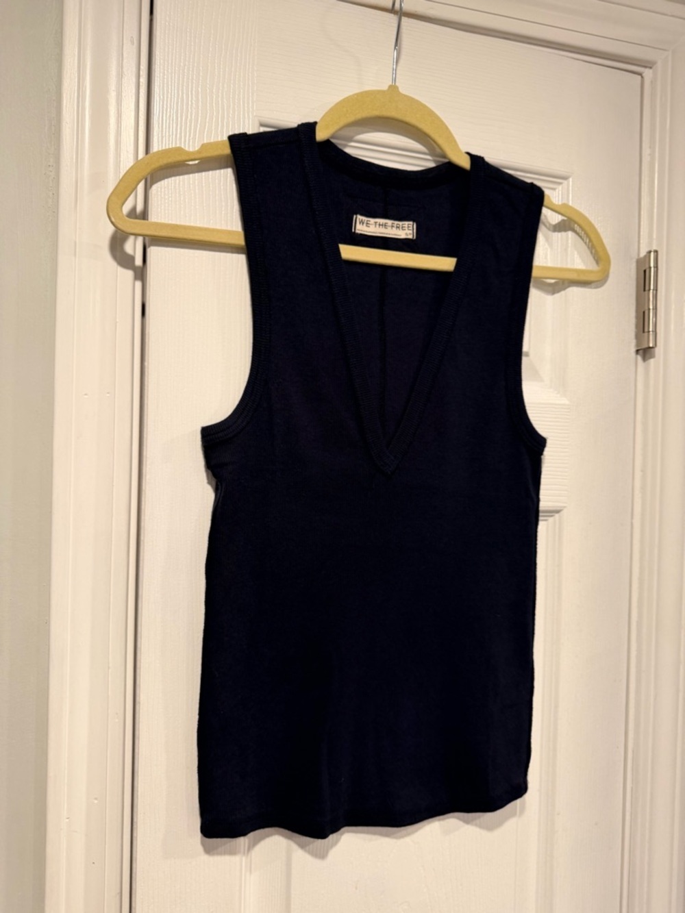 NWOT We The Free Size S Black Ribbed Cotton Stretch Deep V Neck Tank Top